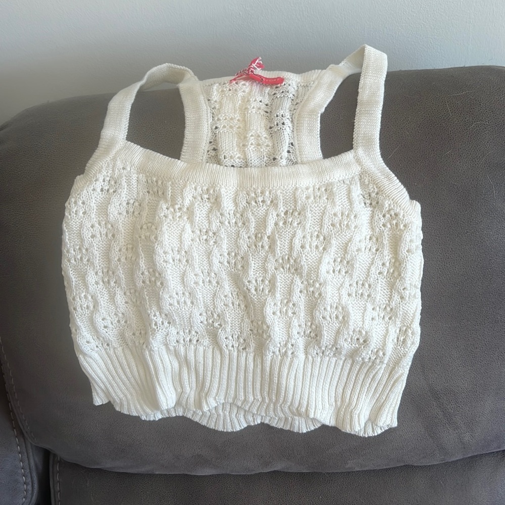 White crochet-knit crop top